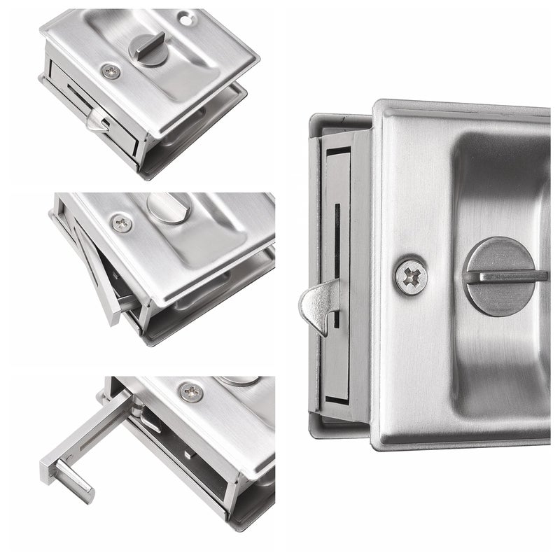 Eco-Fused Pocket Sliding Door Lock - Brushed Nickel Privacy Door Pull with Lock - Reversible - Compatible with Most Doors - Easy Grip - Doors with Thickness 1-3/8    (3.49 cm) - Image 5